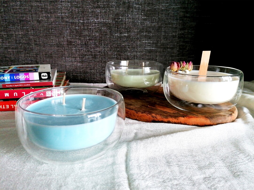 Doublewalled Glass Bowl Handmade Soy Wax Candles Color Etsy