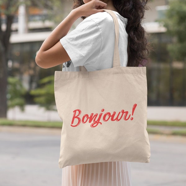 Bonjour Tote Bag, France Theme Bag, Bonjour bag, Canvas Tote Bag, Aesthetic Tote bag, Beach Tote Bag, French Tote Bag, Grocery bag