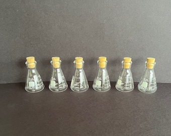 Set of Six 25 mL Pyrex Glass Erlenmeyer Flasks with Cork Stoppers