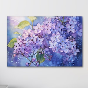 Lilac flowers Canvas Print, natural, floral lilacs, nature loving, artful wall painting, giftfor mother, gift for gardner