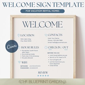 Welcome Sign Template For Airbnb Hosts, VRBO Welcome,  Guest Welcome Poster, Vacation Rental Printable, Editable Template, Wifi, House Rules