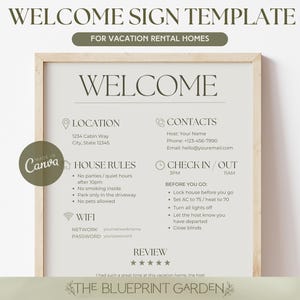 Welcome Sign Template For Airbnb Hosts, VRBO Welcome,  Guest Welcome Poster, Vacation Rental Printable, Editable Template, Wifi, House Rules