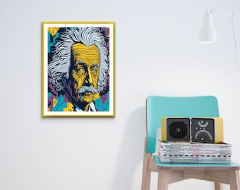 Albert Einstein Portrait wall art, Wall Decor For Students, Albert Einstein line art, Instant Download, Artwork for Office and Classrooms