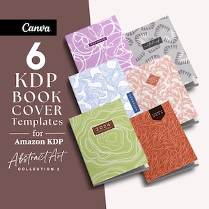 6 KDP Book Cover Templates, Editable in Canva, 6”x 9&quot; Paperback for 120 pages, Abstract Book covers, Includes 3 Interiors PDF