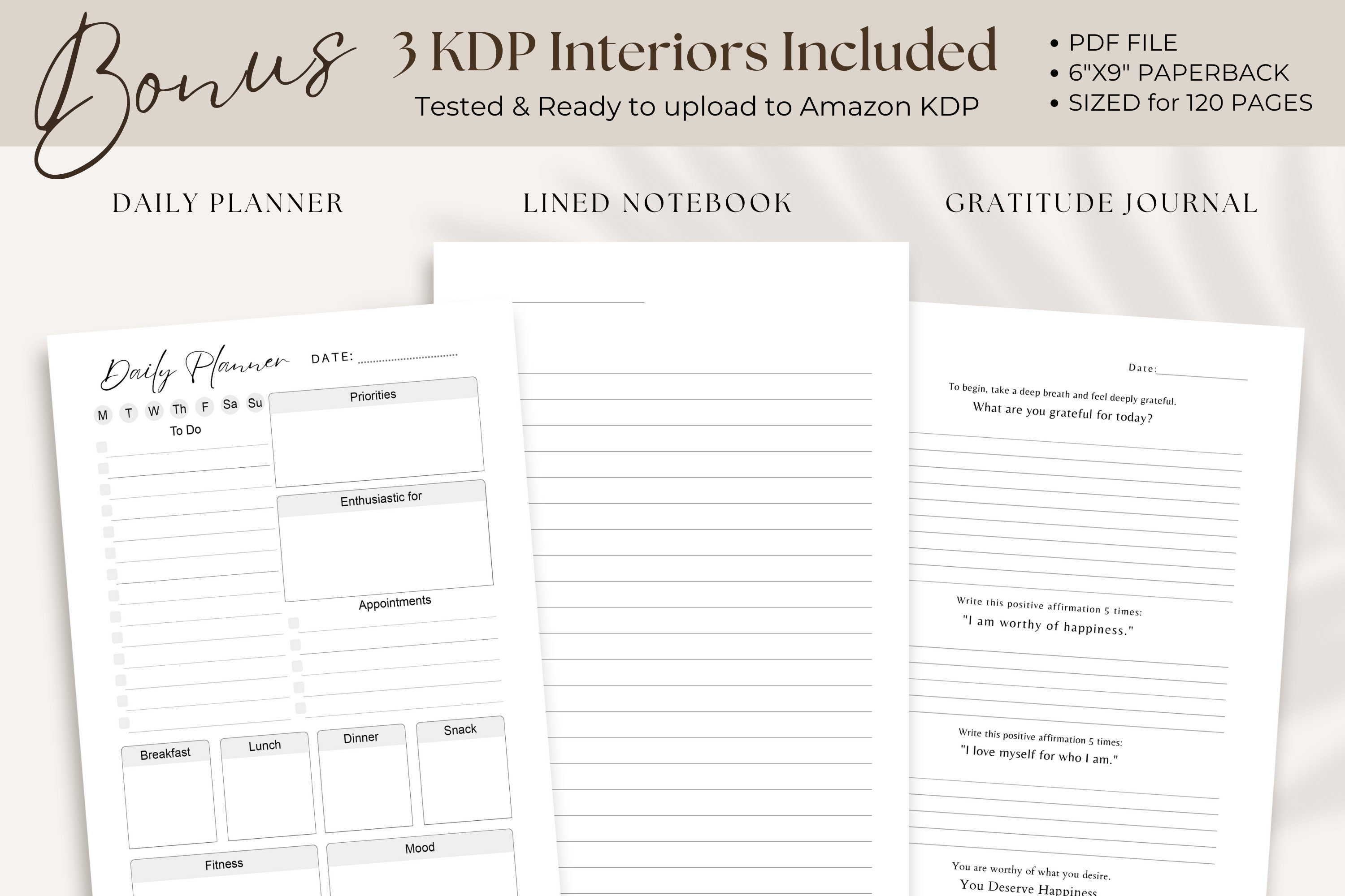 6 KDP Book Cover Templates Journal Notebook Cover Editable in Canva, 6x