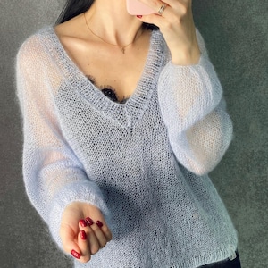 Hand knit woman sweater OVERSIZED kid mohair and silk sweater top crewneck pullover. Kid mohair sweater. Sweater mohair. Kid Silk jumper.