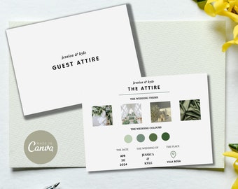 Wedding Guest Attire Card Canva Template Attire Info Card Dress Code Guest Attire Insert Color Palette Theme Greenery Simple Beautiful Card