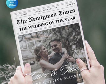 Newspaper Wedding Program, Canva Wedding Newspaper Template, Infographic Ceremony Newspaper Print, Newlywed Times Newspaper Wedding Program
