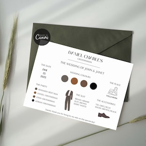 Classy Groomsman Info Card Template Groomsmen Proposal Printable Card Infographics Wedding Info Canva Card Personalize Custom Modern Simple