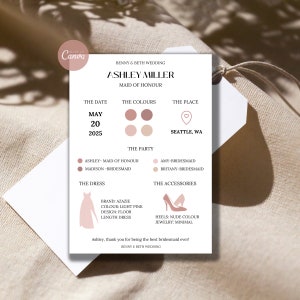 Editable Bridesmaid Proposal Info Card Template Bridal Party Info Card Infographics Printable Wedding Info Card Canva Template Maid of Honor