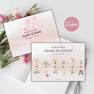 Flower Wedding Day Itinerary Timeline Template, Wedding Day Schedule, Wedding Itinerary Template, Wedding Icon Timeline Card Events Timeline