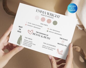 Bridesmaid Info Card Template Printable Canva Bridesmaid Proposal Card  Wedding Dress Style Bridesmaid Bridal Party Bridesmaids Detail Card - Etsy
