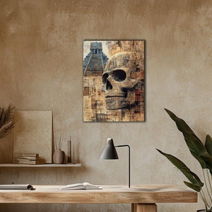 Mesoamerican Skull & Pyramid Digital Art Print | Ancient Civilization Wall Decor | Instant Download