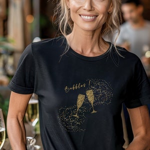 Champagne Shirt - &quot;Bubbles!&quot; Champagne Tee - Gift for Champagne Lovers and Sparkling Wine Fans, Fun Foodie Gift Shirt - Bridal Shower Gift