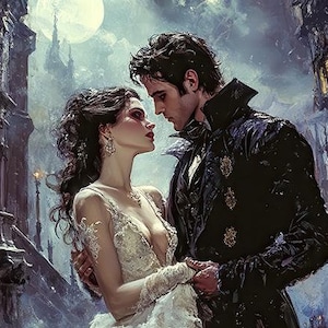 Cyfrowy wydruk Gothic Romance | 15x20" Vampiric Wedding Art | 300 DPI Gothicore Wall Decor | Okładka książki Dark Fantasy