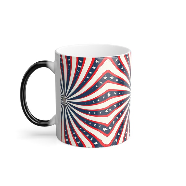 Optical Illusion Patriotic Color Morphing Mug - Mesmerizing USA Colors Transform, Perfect for Patriots & Illusion Enthusiasts