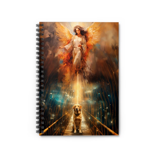 Guardian Angel & Golden Labrador Notebook - Protective Spirit Spiral Journal - Heartwarming Dog and Angel Art