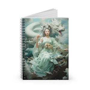 Aquamarine Serenity - Kwan Yin Riding the Dragon Notebook