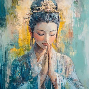 Stampa artistica digitale Kwan Yin / Download meditazione Guanyin / Decorazione murale della dea buddista / 15x20" 300 DPI