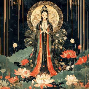 Ätherischer Kwan Yin Lotus Digitale Kunst | Guanyin Digitaldruck | Perfektes Geschenk für spirituelle Gelassenheit-Suchende - Download für persönliche Nutzung