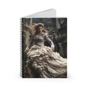 Gothic Romance Spiral Notebook, Fleeing Maiden from Gothic Mansion, Dark Romantic Design