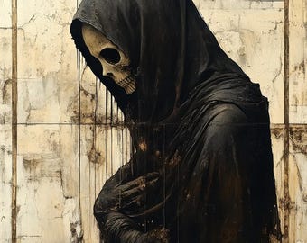 盲目の死神像のプリント | ゴシック壁画 | ダークアカデミアの装飾