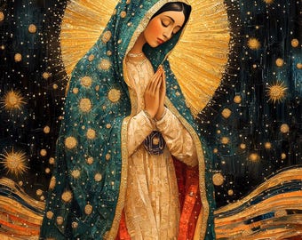 Impresión de arte digital de la Virgen de Guadalupe, descarga de arte de pared de la Virgen Celestial, hermosa decoración religiosa católica para el hogar perfecta para la sala de oración