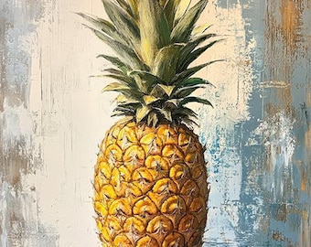 Goldene Ananas Digital Art Print | Feng Shui Wohlstand Wanddekor | Modernes asiatisches Glückssymbol | Perfektes Geschenk für New Businesses