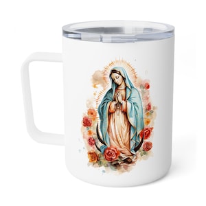 Our Lady of Guadalupe Insulated Mug - Spiritual and Devotional Travel Cup, Perfect for Faithful and Religious Art Lovers