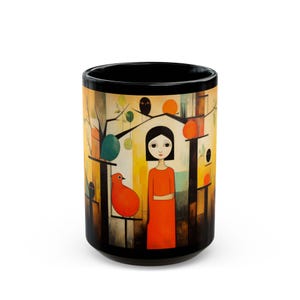 Artistic Black Mug Featuring Colorful Birds, Unique Gift, Coffee Mug, Tea Mug, Home Decor, Bird Lover Gift, Artistic Kitchenware