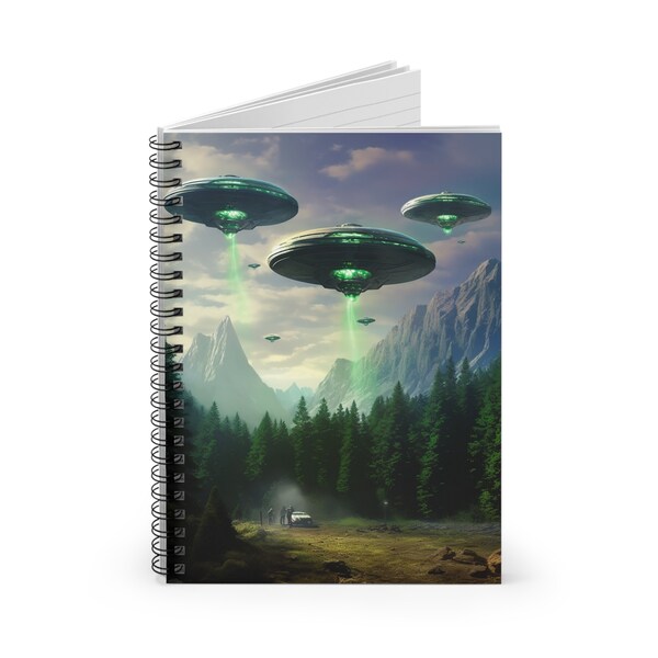 UFO Alien Landing Spiral Notebook - 6"x8" Ruled Lines, Perfect for Notes and Ideas