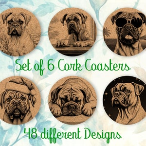 Bullmastiff, Coasters Gift, Set of 6, Cork Coasters with Holder, Absorbent Coasters for Dog Lovers, Personalized Drink Coasters - CA062