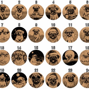 Pug, Coasters Gift, Set van 6, Cork Coasters met houder, absorberende Coasters voor hondenliefhebbers, gepersonaliseerde Drink Coasters CA025 afbeelding 2