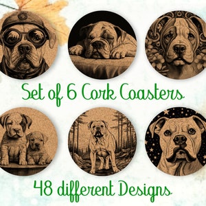 American Bulldog, Coasters Gift, Set of 6, Cork Coasters with Holder, Absorbent Coasters for Dog Lovers, Personalized Drink Coasters - CA014
