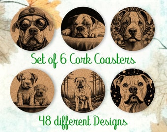 American Bulldog, Coasters Gift, Set van 6, Cork Coasters met houder, absorberende Coasters voor hondenliefhebbers, gepersonaliseerde Drink Coasters - CA014