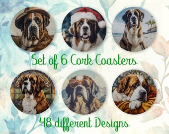 Posavasos de San Bernardo, juego de 6, colores con soporte, absorbentes para amantes de los perros, personalizados - CA135