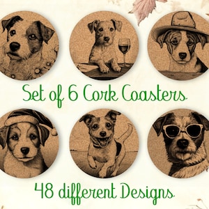 Jack Russell, Sottobicchieri regalo, Set di 6, Sottobicchieri in sughero con supporto, Sottobicchieri assorbenti per gli amanti dei cani, Sottobicchieri per bevande personalizzati - CA042