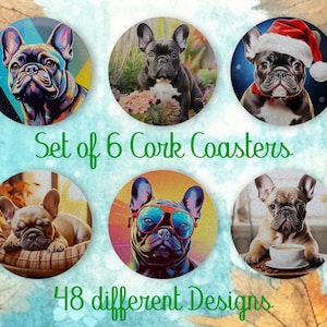 French Bulldog, Coasters Gift, Set of 6, Cork Coasters with Holder, Absorbent Coasters for Dog Lovers, Personalized Drink Coasters - CA093