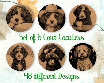 Portugese Waterhond, Coasters Geschenken, Set van 6, Cork Coaster met houder, absorberende Coasters voor hondenliefhebbers, gepersonaliseerde Coasters - CA050