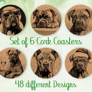 Cane Corso, Coasters Gift, Set of 6, Cork Coasters with Holder, Absorbent Coasters for Dog Lovers, Personalized Drink Coasters - CA065