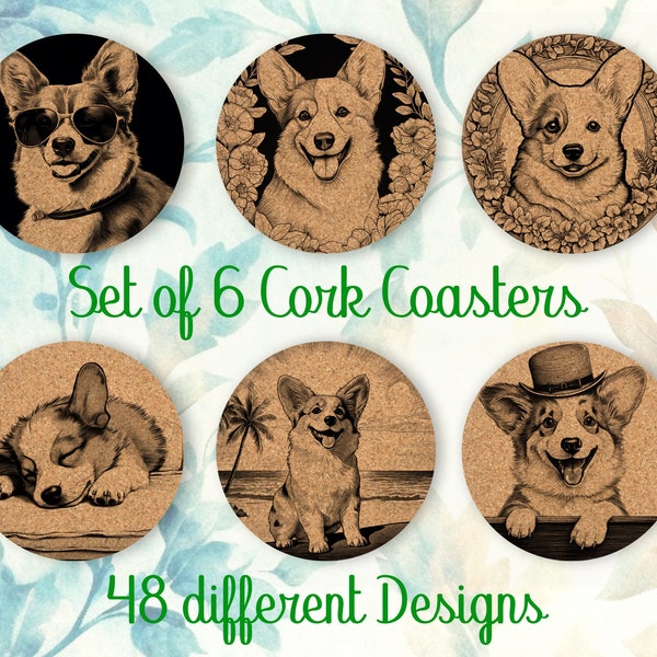 Pembroke Welsh Corgi, Coasters, Set of 6, Cork Coasters with Holder, Absorbent Coasters for Dog Lovers, Personalized Drink Coasters - CA031