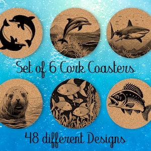 Marine Animals Coasters , Coasters Gift, Set of 6, Cork Coasters with Holder, Absorbent Coasters, Fish Coasters, Drink Coasters - CA085