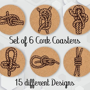 Nautical Knots Coasters, Set of 6, Cork Coaster with Holder, Absorbent Coasters, Nautical Gift, Nautical Decor, Personalized Coaster - CA173