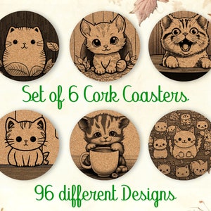 Coasters cat, Cute Cork Coasters set of 6, Coasters with holder, Absorbent Coasters for Cat lovers, Custom Coasters for drinks • CA001