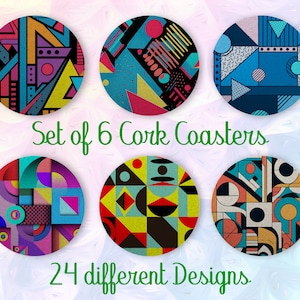 Geometric Art Coasters, Set of 6, Color Coasters with Holder, Absorbent Coasters, Happy Art, Gift for the new Home, Art Coasters - CA176