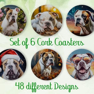 American Bulldog, Coasters Gift, Set of 6, Color Coasters with Holder, Absorbent Coasters for Dog Lovers, Personalized Drink Coaster - CA134