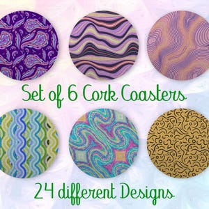Colorful Coasters to Match, Set of 6, Color Coasters with Holder, Absorbent Coasters, Abstract Artist, Various patterns, Art Coaster - CA201
