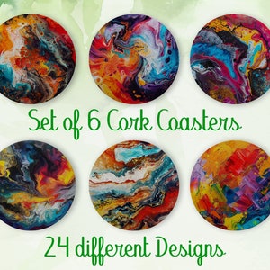 Abstract Art Coaster, Set of 6, Color Coasters with Holder, Absorbent Coasters, Abstract Artist, Gift for the new Home, Art Coasters - CA175