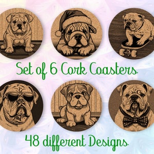 English Bulldog, Coasters Gift, Set of 6, Cork Coasters with Holder, Absorbent Coasters for Dog Lovers, Personalized Drink Coasters - CA006