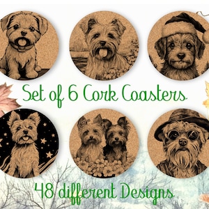 Yorkshire Terrier, Coasters Gift, Set of 6, Cork Coasters with Holder, Absorbent Coasters for Dog Lover, Personalized Drink Coasters - CA010